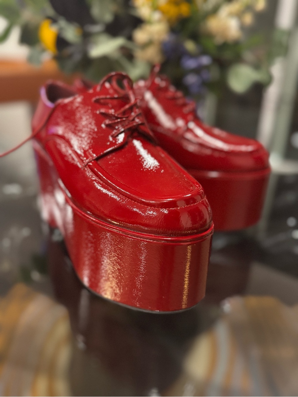 Red Patent Platform Lace-Up Shoes - Picture 2 of 5
